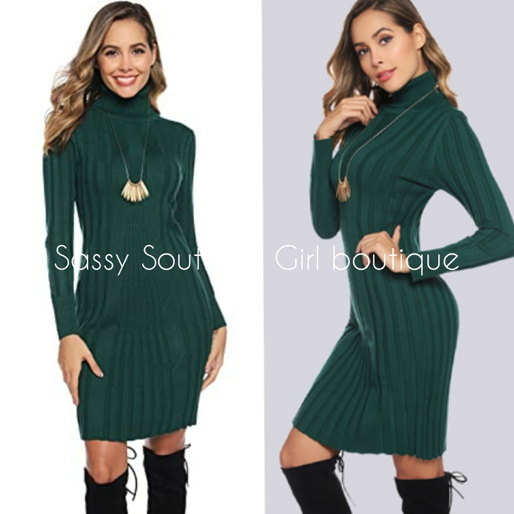 ⭐🆕Green turtleneck sweater dress